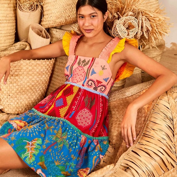 NWT Farm Rio Color Block Embroidered Mini Dress Size Medium - Picture 1 of 12